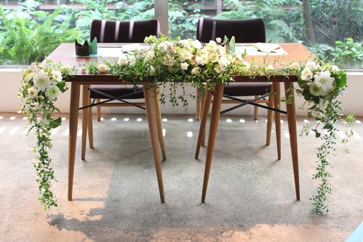 メインテーブル,高砂装花,ナチュラル,グリーン