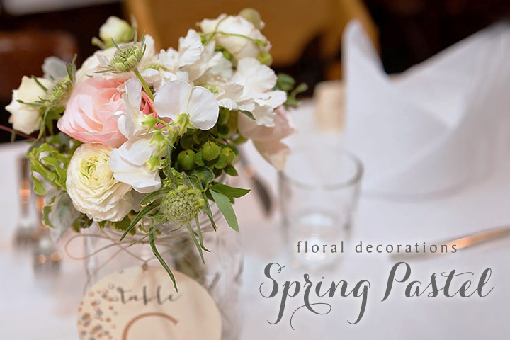 春の会場装花:スプリングパステル ピンク 白